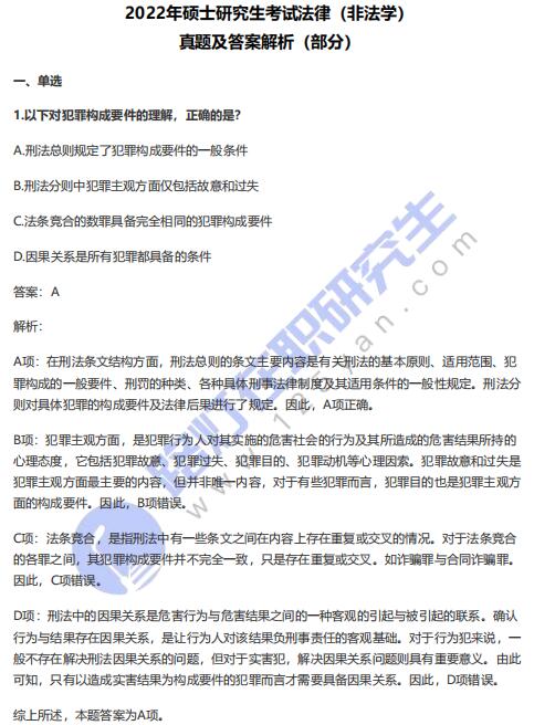 2022年全國碩士研究生考試法律（非法學）真題及答案解析